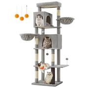 Feandrea Grand Arbre à Chat, Tour à Chat de 190,7 cm de Haut, Multi-Niveaux, avec 2 Niches, 2 Paniers, 5 Griffoirs, Toilettage Autonome, Perchoir, Hamac, Gris Tourterelle PCT183G01