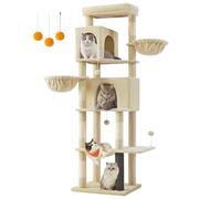 Feandrea Grand Arbre à Chat, Tour à Chat de 190,7 cm de Haut, Multi-Niveaux, avec 2 Niches, 2 Paniers, 5 Griffoirs, Toilettage Autonome, Perchoir, Hamac, Beige Sable PCT183Y01