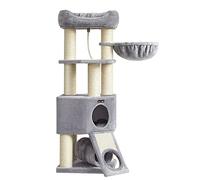 Feandrea Grand Arbre à Chat, Tour de Jeux Taille M, 50 x 50 x 141 cm | Avec Niche, Hamac, Tunnel, Poteaux en Sisal, Griffoir, Gris Clair et Couleur Boisée, Collection CLAWFY PCT002N01
