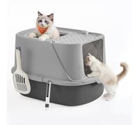 Feandrea Grand Bac à Litière pour Chat, Taille XXL, Litière pour Chat avec Couvercle Basculant, avec Pelle et Brosse, pour Chats Jusqu’à 15 kg, Gris Tourterelle et Gris Ardoise PPT011GN01