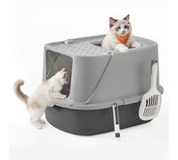 Feandrea Grand Bac à Litière pour Chat, Taille XXL, Litière pour Chat avec Couvercle Basculant, avec Pelle et Brosse, pour Chats Jusqu’à 15 kg, Gris Tourterelle et Gris Ardoise PPT011GN01