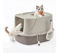Feandrea Grand Bac à Litière pour Chat, Taille XXL, Litière pour Chat avec Couvercle Basculant, avec Pelle et Brosse, pour Chats Jusqu’à 15 kg, Avoine et Gris Chaud PPT011LH01