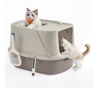 Feandrea Grand Bac à Litière pour Chat, Taille XXL, Litière pour Chat avec Couvercle Basculant, avec Pelle et Brosse, pour Chats Jusqu’à 15 kg, Avoine et Gris Chaud PPT011LH01