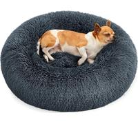 Feandrea lit moelleux pour chien, panier pour chat, coussin beignet, lavable, rembourrage central amovible, peluche longue, 60 cm de diamètre, gris foncé