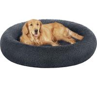 Feandrea lit moelleux pour chien, panier pour chat, coussin donut, lavable, rembourrage central amovible, peluche longue, 120 cm de diamètre, gris foncé