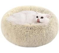 Feandrea lit moelleux pour chien, panier pour chat, coussin donut, lavable, rembourrage central amovible, peluche longue, 50 cm de diamètre, ombré kaki