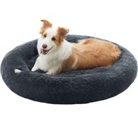 Feandrea lit moelleux pour chien, panier pour chat, coussin donut, lavable, rembourrage central amovible, peluche longue, 100 cm de diamètre, gris foncé