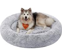 Feandrea lit moelleux pour chien, panier pour chat, coussin donut, lavable, rembourrage central amovible, peluche longue, 140 cm de diamètre, gris ombre