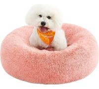 Feandrea lit moelleux pour chien, panier pour chat, coussin donut, lavable, rembourrage central amovible, peluche longue, 70 cm de diamètre, rose