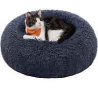 Feandrea lit moelleux pour chien, panier pour chat, coussin donut, lavable, rembourrage central amovible, peluche longue, 40 cm de diamètre, gris foncé