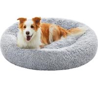 Feandrea lit moelleux pour chien, panier pour chat, coussin donut, lavable, rembourrage central amovible, peluche longue, 100 cm de diamètre, gris ombre