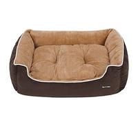 Feandrea Lit pour Chien, Panier pour Chien, Revêtement en Tissu Style Ours en Peluche, avec Coussin Amovible, Marron,Beige, 90 x 75 x 25 cm, L PGW06YC