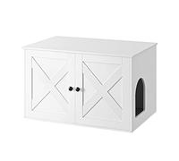 Feandrea Maison de Toilette Chat, Meuble Litière Chat, 80 x 53 x 50 cm | Cache-litière, avec Séparateur Amovible, Table, Blanc Nuage et Noir D'Encre, Collection HAINS PCL002W01