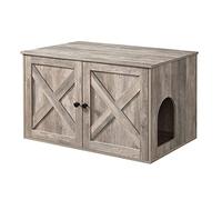 Feandrea Maison de Toilette Chat, Meuble Litière Chat, 80 x 53 x 50 cm | Cache-litière, avec Séparateur Amovible, Table, Grège chiné et Noir d'encre, Collection HAINS PCL002G01