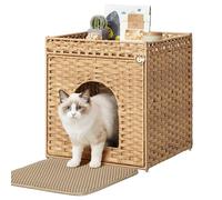 Feandrea Maison de Toilette pour Chat, Meuble Litière en Résine Tressée, Plateau Amovible, Table d'Appoint, 52,5 x 52,5 x 56 cm, Jaune, Style Bohème, Collection Eliott PCL024YE01
