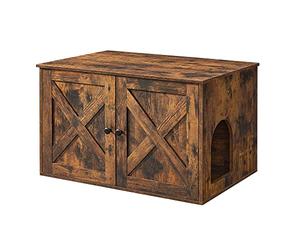 Feandrea Maison de Toilettes pour Chat, Niche, Meuble Litière Chat, avec Séparateur Amovible, Cache-litière, Table Basse, 80 x 53 x 50 cm, Marron Rustique PCL002X01