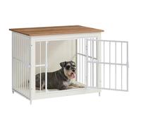 Feandrea Meuble Cage pour Chien, Table d’Appoint, avec Fond Plein, Maison de Chien 2 Portes, 82 x 55 x 64 cm, pour Chiens Jusqu’à 20 kg, Blanc Nuage et Marron Miel PFC022KB01