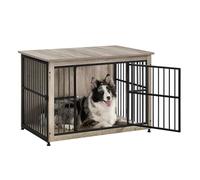 Feandrea Meuble Cage pour Chien, Table d’Appoint, avec Fond Plein, Maison de Chien 2 Portes, 98 x 65 x 69 cm, pour Chiens Jusqu’à 32 kg, Grège Chiné PFC023G01