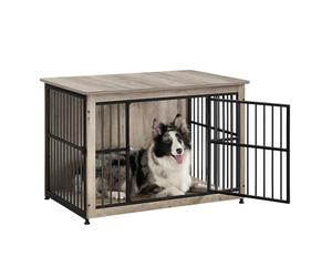 Feandrea Meuble Cage pour Chien, Table d’Appoint, avec Fond Plein, Maison de Chien 2 Portes, 98 x 65 x 69 cm, pour Chiens Jusqu’à 32 kg, Grège Chiné PFC023G01