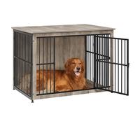 Feandrea Meuble Cage pour Chien, Table d’Appoint, Niche Moderne pour Chiens Jusqu’à 37 kg, Cage Solide pour Chien avec Fond Plein, Double Porte, Grège Chiné PFC024G01
