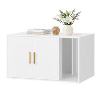 Feandrea Meuble Litière Chat, Cache-litière pour Chats Moderne, Entrée Frontale, Portes Doubles, avec Poignées, comme Table d'Appoint, pour Salon, 80 x 50 x 45 cm, Blanc Mat PCL020WB02