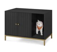 Feandrea Meuble Litière pour Chat, Maison de Toilette pour Chat, avec Tapis de Grattage, Pieds Hauts, Table d'Appoint, 80 x 50 x 55 cm, Noir et Doré PCL007B01