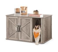 Feandrea Meuble Litière pour Chat, Meuble Moderne Cache-Litière, Entrée par Devant, Double Porte, Poignées, Maison pour Chat, Table d’Appoint, 85 x 48,5 x 50 cm, Grège Chiné PCL012G01