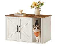 Feandrea Meuble Litière pour Chat, Meuble Moderne Cache-Litière, Entrée par Devant, Double Porte, Poignées, Table d’Appoint, 85 x 48,5 x 50 cm, Marron Miel et Blanc Rustique PCL012K01
