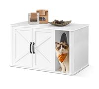 Feandrea Meuble Litière pour Chat, Meuble Moderne Cache-Litière, Entrée par Devant, Double Porte, Poignées, Maison pour Chat, Table d’Appoint, 85 x 48,5 x 50 cm, Blanc Nuage PCL012W01