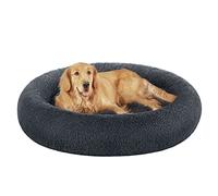 Feandrea Panier Chien Rond et Chat, Dehoussable Lavable, 120 cm de diamètre | Coussin en forme de beignet, Rembourrage central amovible, Peluche longue, Gris foncé, Collection BOBBEE PGW043G02