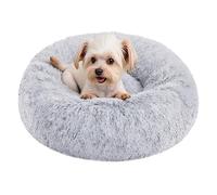 Feandrea Panier Chien Rond et Chat, Dehoussable Lavable, 50 cm de diamètre | Coussin en forme de beignet, Rembourrage central amovible, Peluche longue, Gris jacinthe, Collection BOBBEE PGW037G01