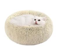 Feandrea Panier Chien Rond et Chat, Dehoussable Lavable, 50 cm de diamètre | Coussin en forme de beignet, Rembourrage central amovible, Peluche longue, Beige sable, Collection BOBBEE PGW037S01