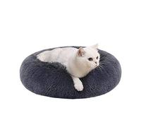 Feandrea Panier Chien Rond et Chat, Dehoussable Lavable, 50 cm de diamètre | Coussin en forme de beignet, Rembourrage central amovible, Peluche longue, Gris foncé, Collection BOBBEE PGW037G02