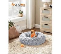 Feandrea Panier Chien Rond et Chat, Dehoussable Lavable, 60 cm de diamètre | Coussin en forme de beignet, Rembourrage central amovible, Peluche longue, Gris jacinthe, Collection BOBBEE PGW038G01