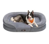 Feandrea Panier pour Chien de Taille Grande, 91 x 68 x 18 cm, Orthopédique, Mousse Alvéolée, Doublure Hydrofuge, Bords Surélevés, Housse Amovible et Lavable, Antidérapant, Gris Clair PGW282G01