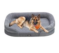Feandrea Panier pour Chien de Taille Très Grande, 122 x 85 x 20 cm, Orthopédique, Mousse Alvéolée, Doublure Hydrofuge, Bords Surélevés, Housse Amovible et Lavable, Antidérapant, Gris Clair PGW284G01