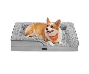 Feandrea Panier pour Chien, Lit pour Animal, Orthopédique, Mousse Alvéolée, Bords Surélevés Rembourrés, Housse Amovible en Tissu Peluche aux Motifs Roses, 91 x 68 x 16 cm, Gris Tourterelle PGW252G01