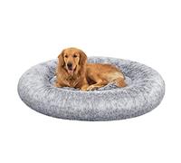 Feandrea Panier pour Chien, Lit Rond en Forme de Beignet, Canapé, Coussin Central Amovible et Lavable, Tissu Peluche Doux, Ø120 cm, Gris Ombré PGW043G01