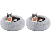Feandrea Panier pour Chien, Lit Ronde en Forme de Beignet, Canapé, Coussin Central Amovible et Lavable, Tissu Peluche Doux, Ø40 cm, Gris Ombré PGW036G01 (Lot de 2)