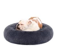 Feandrea Panier pour Chien, Lit Ronde en Forme de Beignet, Canapé, Coussin Central Amovible et Lavable, Tissu Peluche Doux, Ø80 cm, Gris Foncé PGW040G02