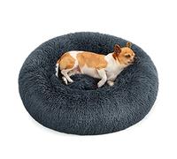 Feandrea Panier pour Chien, Lit Ronde en Forme de Beignet, Canapé, Coussin Central Amovible et Lavable, Tissu Peluche Doux, Ø60 cm, Gris Foncé PGW038G02