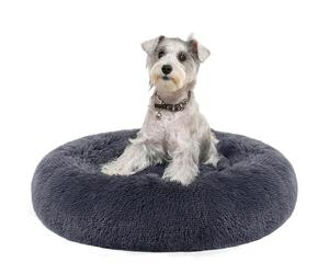 Feandrea Panier pour Chien, Lit Ronde en Forme de Beignet, Canapé, Coussin Central Amovible et Lavable, Tissu Peluche Doux, Ø70 cm, Gris Foncé PGW039G02