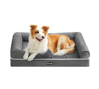 FEANDREA Panier pour Chien Orthopédique, Antidérapant, 91 x 71 x 20 cm | Canapé, Rembourrage Moelleux, Bords Rehaussés, Housse Amovible et Lavable, Gris Tourterelle, Collection Blomfy PGW076G02