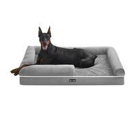 Feandrea Panier pour Chien Orthopédique, Canapé, Lit pour Animaux, Rembourrage Moelleux, Bords Rehaussés, Housse Amovible et Lavable, 120 x 85 x 20 cm, Antidérapant, Gris Clair PGW078G02