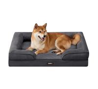 Feandrea Panier pour Chien Orthopédique, Lit pour Chien L, Bord Surélevé, Mousse Alvéolée, Housse Amovible, Lavable, Antidérapant, Doublure Hydrofuge, Gris Ardoise, 89 x 63 x 16 cm PGW322GN01