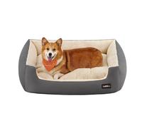 Feandrea Panier pour Chiens, Canapé-Lit pour Animaux, 85 x 65 x 21 cm | Coussin Amovible et Réversible, Bords Surélevés, Fond Antidérapant, Gris et beige, Collection BEAKON PGW004G01