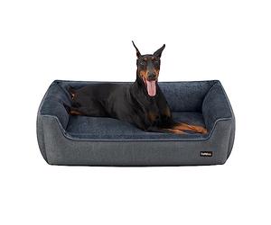 FEANDREA Panier pour Chiens, Canapé, Tissu Façon Lin, 120 x 90 x 30 cm | Bords Rehaussés, Antiglisse, Housse Amovible Lavable, Gris, BEAKON PGW013G01