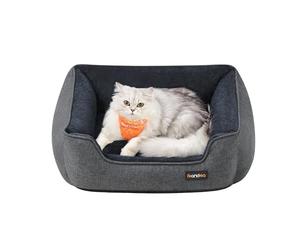 FEANDREA Panier pour Chiens, Canapé, Tissu Façon Lin, 60 x 50 x 21 cm | Bords Rehaussés, Antiglisse, Housse Amovible Lavable, Gris Ardoise et Gris Carbone Foncé, BEAKON PGW009G01