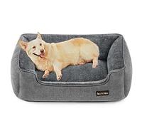 Feandrea Panier pour Chiens, Lit pour Animaux, Canapé, en Tissu Façon Lin, Bords Rehaussés, Antiglisse, Housse Amovible Lavable, Taille L pour Chiens Moyen, 90 x 75 x 25 cm, Gris Clair PGW11GG