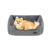 Feandrea Panier pour Chiens, Lit pour Animaux, Canapé, en Tissu Façon Lin, Bords Rehaussés, Antiglisse, Housse Amovible Lavable, Taille M pour Petits Chiens, 70 x 55 x 21 cm, Gris Clair PGW10GG